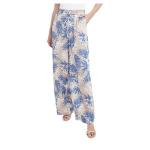 BCBGMAXAZRIA Linen Blend High Waisted Wide Leg Pocket Drawstring Pant Tropical